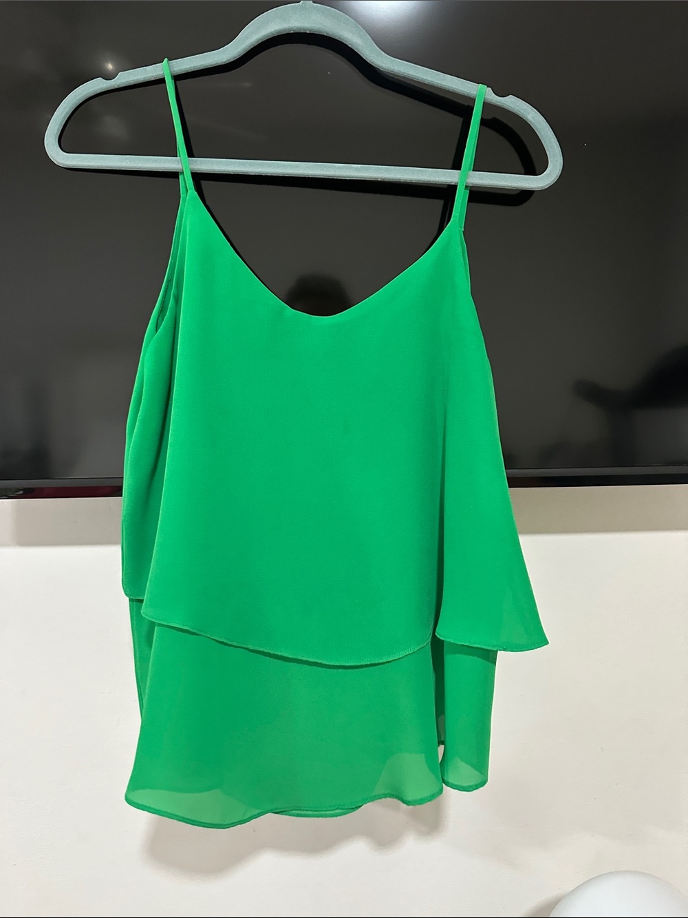 Green Layered Spaghetti Strap Tank Top